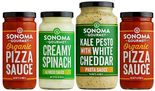 소노마 고메 피자 & 파스타 나이트 선물 세트 | 2팩 소스 + 케일 페스토 (화이트 체다 시금치 알프레도 포함), 400g