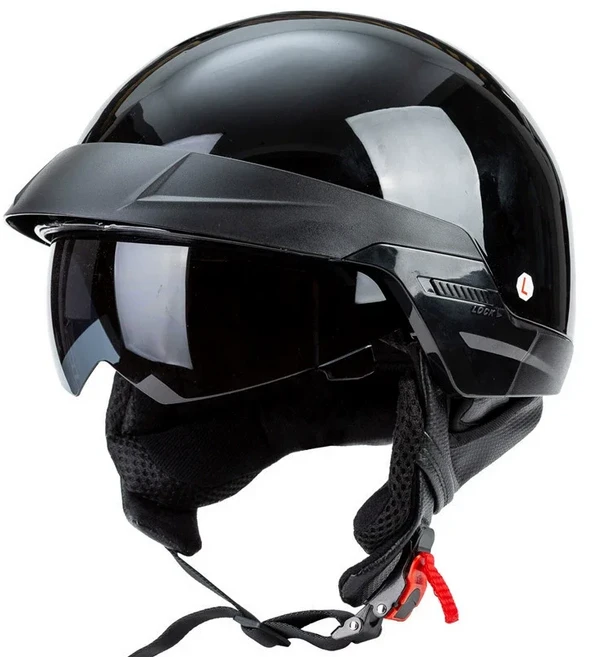 레트로 오토바이 헬멧 오픈 페이스 빈티지 크루저 하프 포함) 퀵 릴리스 버클 Casque Moto DOT 승인, 03 XL, 01 816-Bright Black, 1개