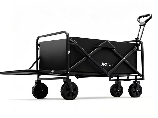 Activa 캠핑 폴딩 웨건 대용량 후방 오픈 접이식 카트, 1개, 블랙