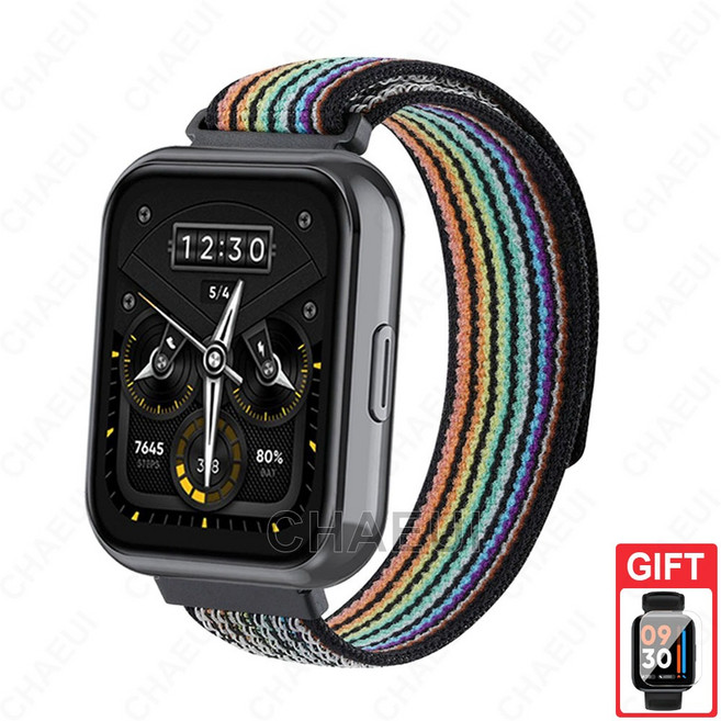適用於 Realme Watch 5 3 Pro 錶帶 2 Pro S 尼龍透氣腕帶, 黑彩虹,Realme Watch 2/2Pro, 1個