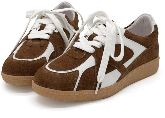 ROBINLO 真皮德訓鞋 復古休閒鞋 霧感線條拼接 Q軟真皮