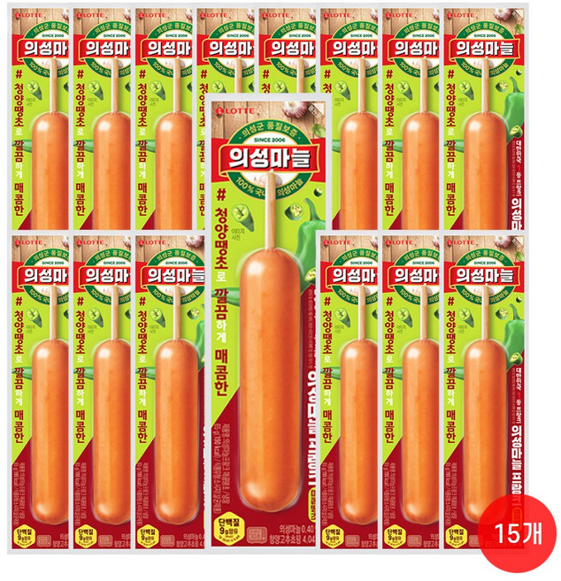 롯데햄 의성마늘프랑크 매콤땡초, 15개, 65g