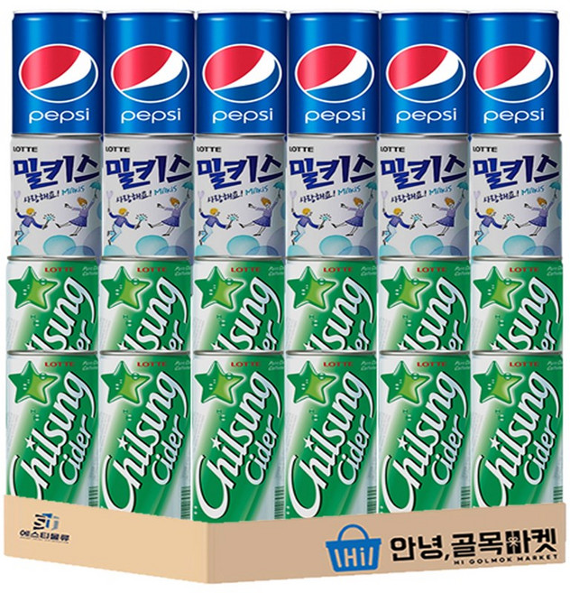 칠성 사이다 190ml 12개 밀키스 190ml 6개 펩시콜라 190ml 6개 총24개 안전포장, 24개
