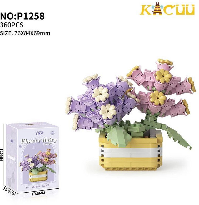 꽃다발 튤립 꽃 빌딩 블록 모델 홈 인테리어 식물 화분 조립 벽돌 발렌타인 선물, 10. P1258 360pcs, 1개