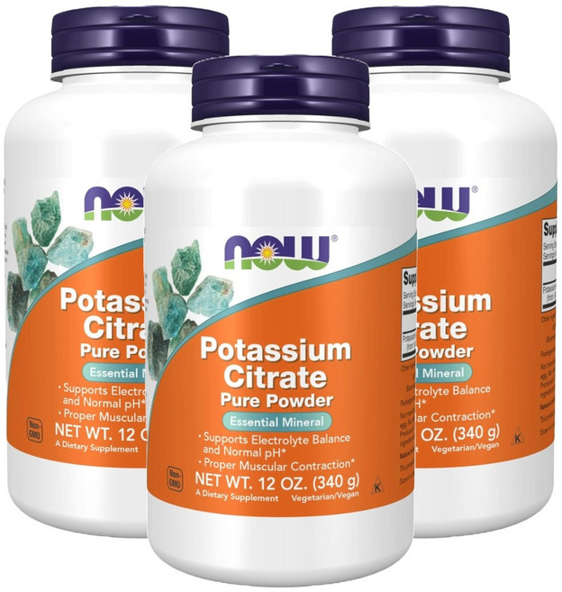 나우푸드 포타슘 시트레이트 퓨어 파우더 구연산 칼륨 고약사 340g x 3개