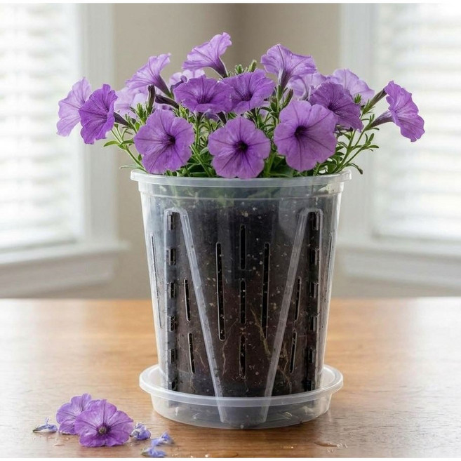 osshop 투명 플라스틱 분갈이 슬릿 화분 (받침대포함), 24호, 3개, 투명화분