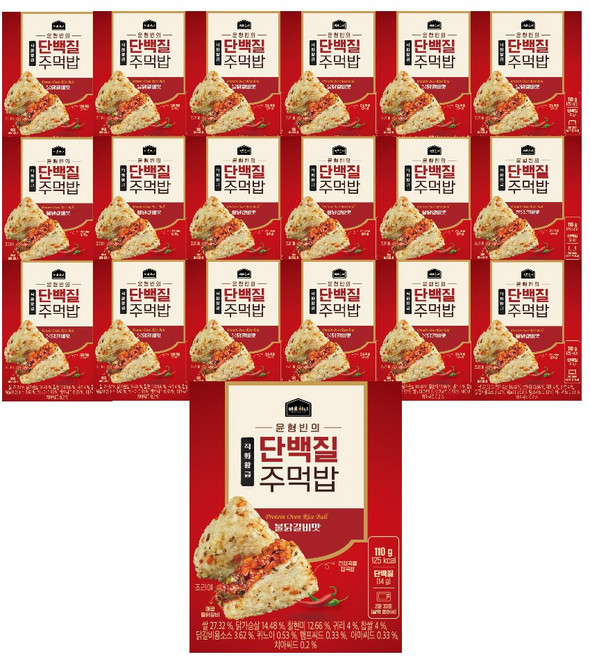 [바로끼니]윤형빈의 직화황금 불닭갈비 단백질 주먹밥, 110g, 18개