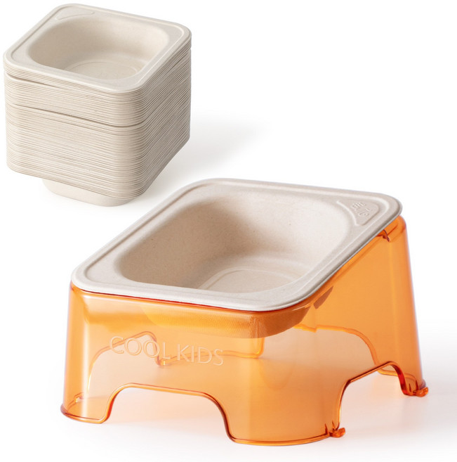 쿨키즈 친환경 강아지 고양이 밥그릇 천연소재 경사형 일회용 식기, 본품 (스탠드1+리필30개), 1박스