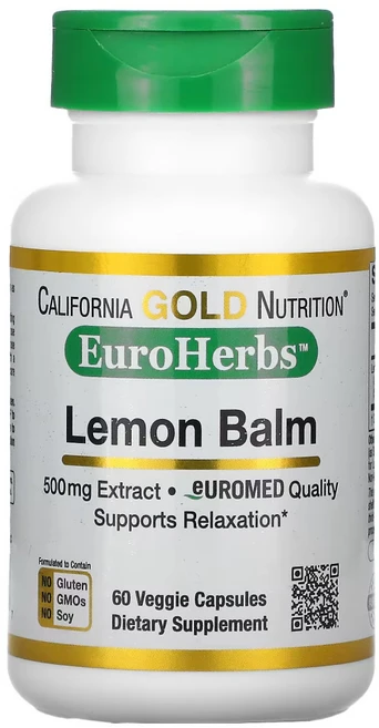 캘리포니아 골드 뉴트리션 레몬밤 EuroHerbs 500mg 60정 멜리사 로즈마린 효능, 1개 - 쿠팡