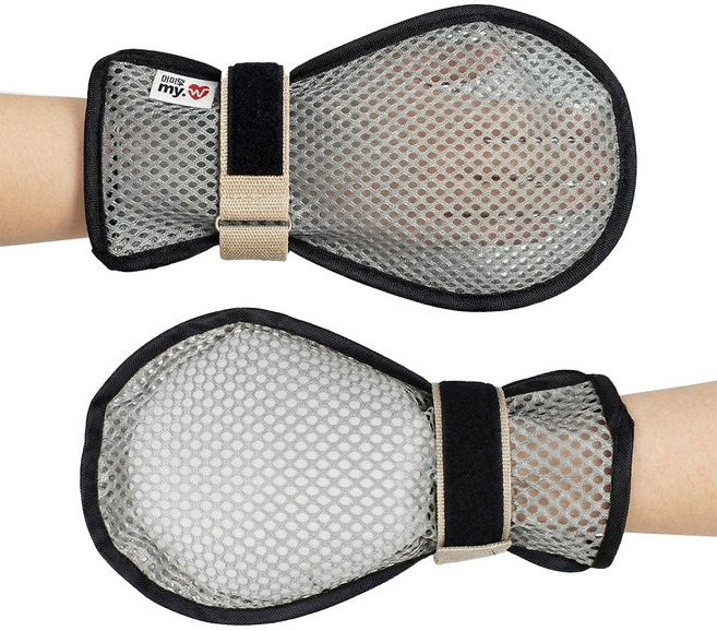 마이웰 국산 고급 바이오칩 그레이 억지장갑 손싸게 손목억제대 실버용품 치매장갑 MY-708, 1개