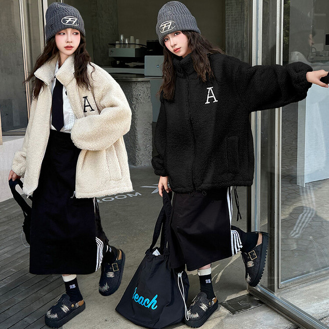 유영키즈 겨울신상 여아 주니어 양털 뽀글이 후리스 집업 잠바 8839