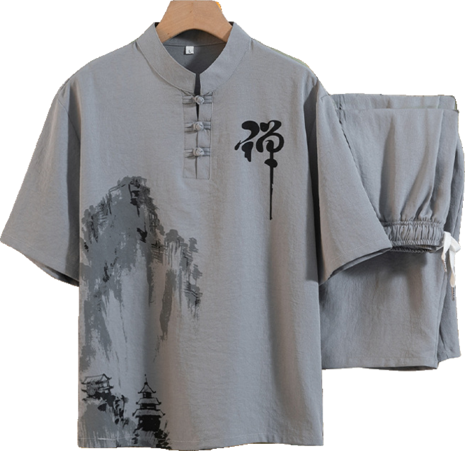 여름 남자 생활개량 프린팅 면마반팔티+바지 투피스 뉴타임즈 N540J994