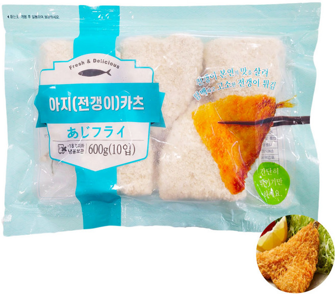 [냉동]아지카츠 아즈후라이 아지전갱이카츠 생선까스 생선가스 전갱이튀김 급식반찬 튀김요리 지퍼백포장 (소비기한 26.05.02), 600g, 10개