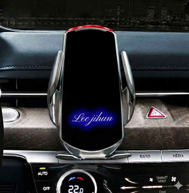 제네시스 장착 마운트 포함 핸드폰 무선 충전 거치대 특별한 커스텀 각인 고속무선충전기 G70 G80 GV80, GV80을 제외한 제네시스 차량 장착 마운트 구성, 거치대 컬러 블랙