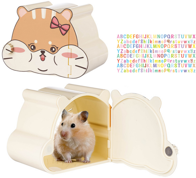 햄스터 관찰존 은신처 골든햄스터 자석 투명 집 + 방수 네임스티커 1매, 나 비 리 본, 1개
