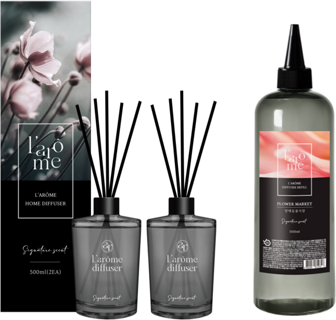 라홈 실내용 디퓨저 510ml 2p + 라홈 1050ml 대용량 리필오일, 1개, 2.07L, 양재동꽃시장