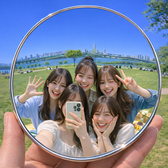 라온메이드 볼록거울 셀카용 미니 휴대용 감성 셀카거울 9.5cm, 1개, 실버