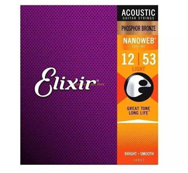 Elixir-나노웹 11027 어쿠스틱 기타 스트링 0.10 커스텀 코팅 80/20 브론즈 라이트 011-052, 1개