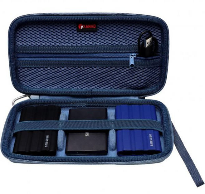 자나드 2in1 하드 케이스 삼성 T7 T9 쉴드 터치 250GB 500GB 1TB 2TB 4TB 상태 드라이브 그레이, 파랑 3-in-1 하드 드라이브 케이스
