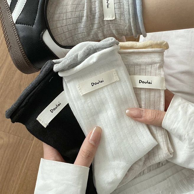 Guokr Store 여성 배색 루즈핏 양말 얇은 통기성 4켤레 세트 사이즈 23-25cm