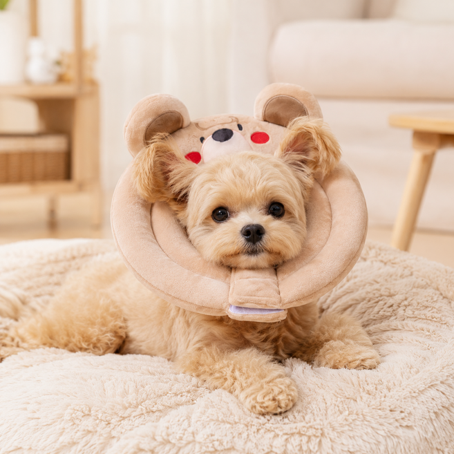강아지 고양이 쿠션 넥카라 부드러운 메쉬 엘리자베스카라 반려동물 목보호대 핥기방지 보조 중성화 수술 후 케어 목쿠션, 1개, 로미 브라운