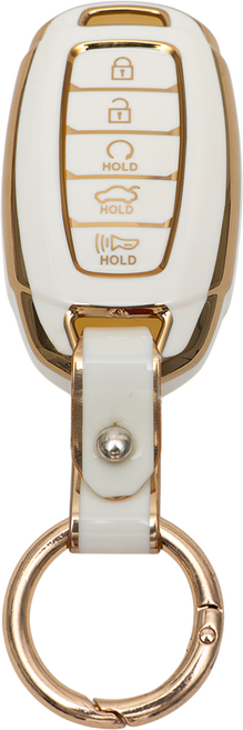 팰리세이드 아반떼cn7 싼타페TM 호환 차 키 케이스 홀더 커버 스마트 리모컨 TPU 원형 스트랩, TA57_KH13(5버튼), 화이트