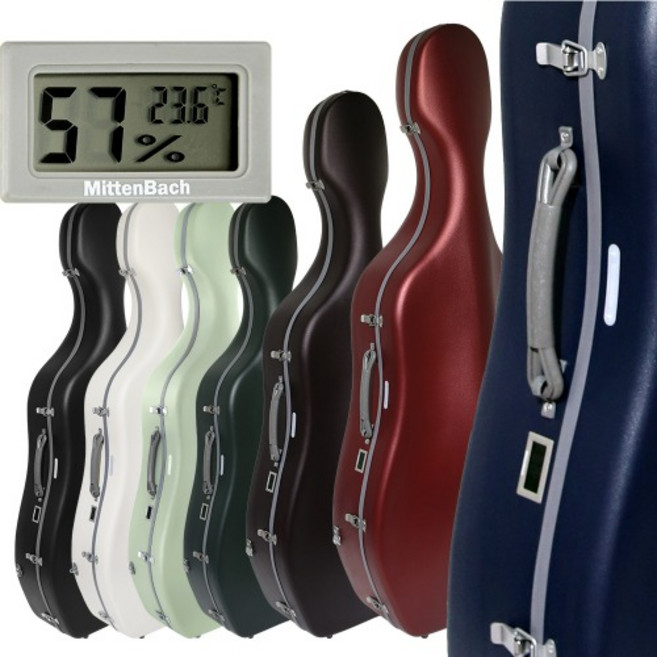 미텐바흐 첼로 케이스 레볼루션 MBCC-N01 디지털 습도계 하드케이스, 악보가방-그레이 추가, 화이트