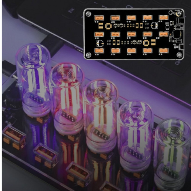 [주니스] USB 레트로 진공관 무드등 LED 램프 - 감성 캠핑 차박 자동차 실내 인테리어 조명, 15구 스테이션