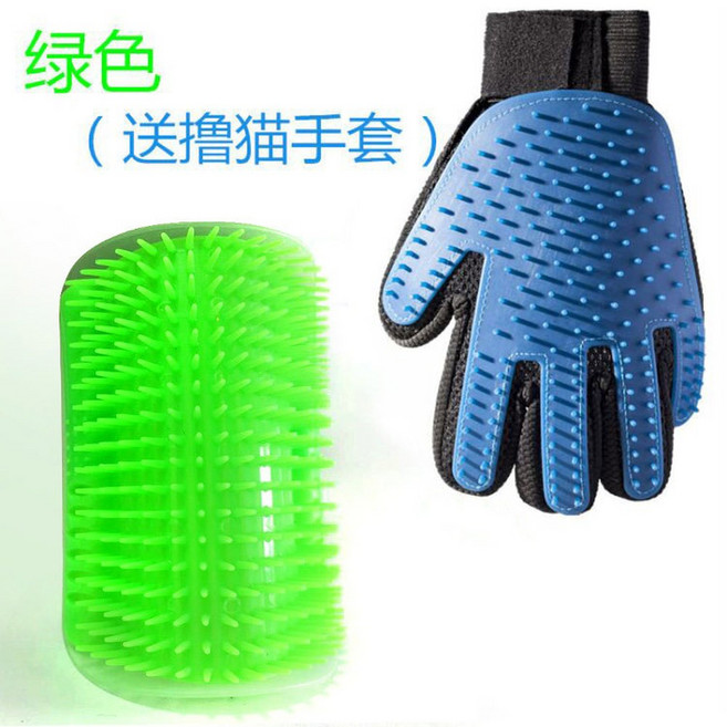 고양이 담 모퉁이 털갈이 고양이 셀프 가려움증 긁기 마사지 브러시 애견용품 얼굴닦이 고양이 스크래치보드, 그린(고양이장갑 )