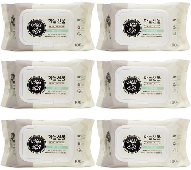 하늘선물 물티슈 캡형 100매x12개 휴대형 유아 아기, 10개입, 1개