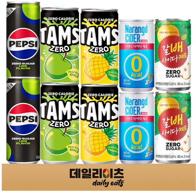 제로 탄산 캔음료 소캔 5종류 10캔 (펩시제로라임 + 나랑드사이다제로 + 탐스제로 사과키위 + 탐스제로 파인애플 + 갈배사이다제로), 1박스, 210ml