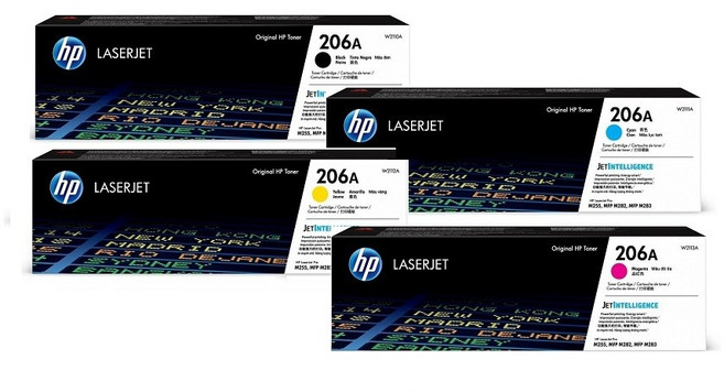 HP 206A 原廠碳粉匣 W2110A/W2111A/W2112A/W2113A【適用】M283fdw M255dw, 1套, 【四色一組】黑+藍+黃+紅 各一支, 黑+藍+黃+紅