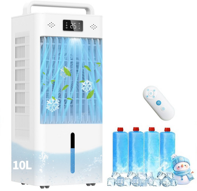 ThinkLife 초대형 이동식 에어쿨러 파워 냉풍기 10L 리모컨 전용아이스팩 4P 포함, 손잡이형 프리미엄