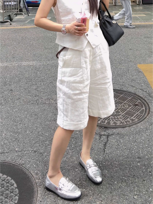 【老錢風顯瘦】棉麻短褲 闊腿短褲 五分褲 休閒短褲 直筒褲 寬鬆顯瘦 復古氣質 透氣薄款 夏日穿搭 2026新款