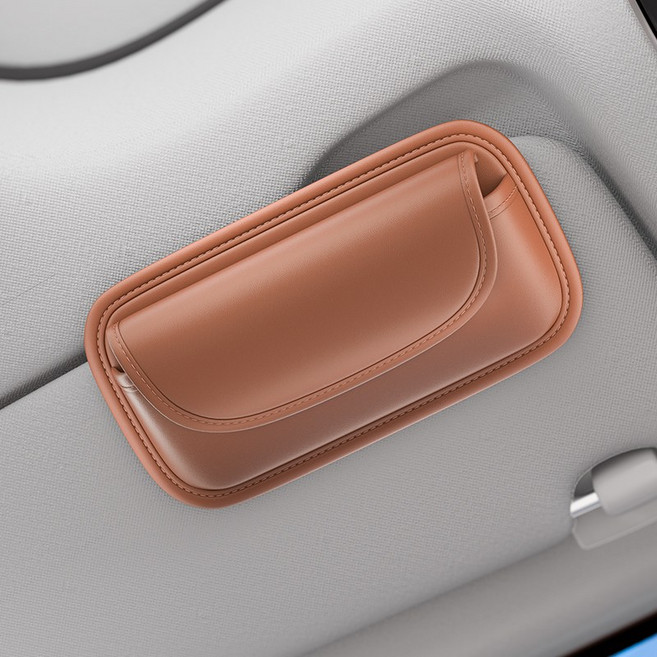 KDNC 차량용 선글라스 가죽 수납케이스, 갈색, 1개