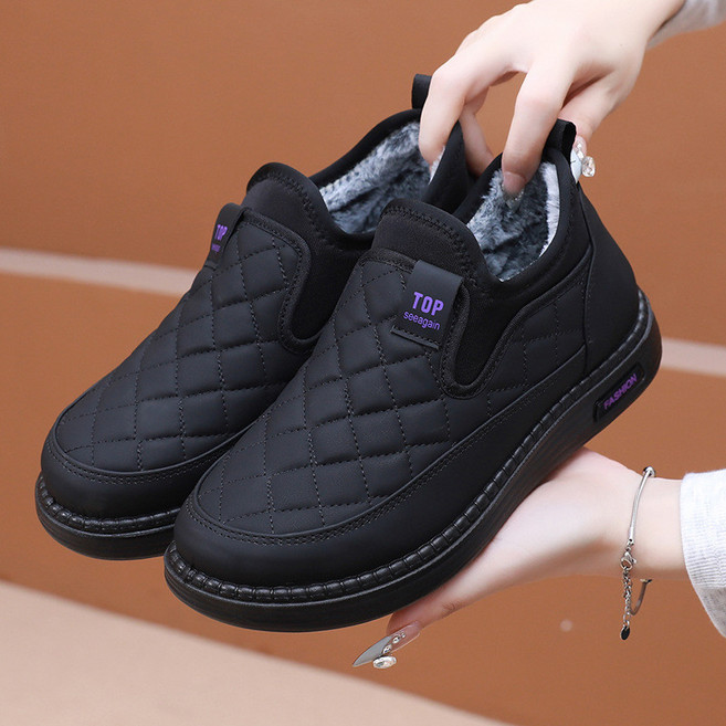 女冬季保暖加絨健走鞋 戶外媽媽舒適休閒鞋 韓版學生黑色高幫復古厚底防水防滑運動跑步鞋 減震輕便慢跑鞋 大尺碼登山滑雪鞋
