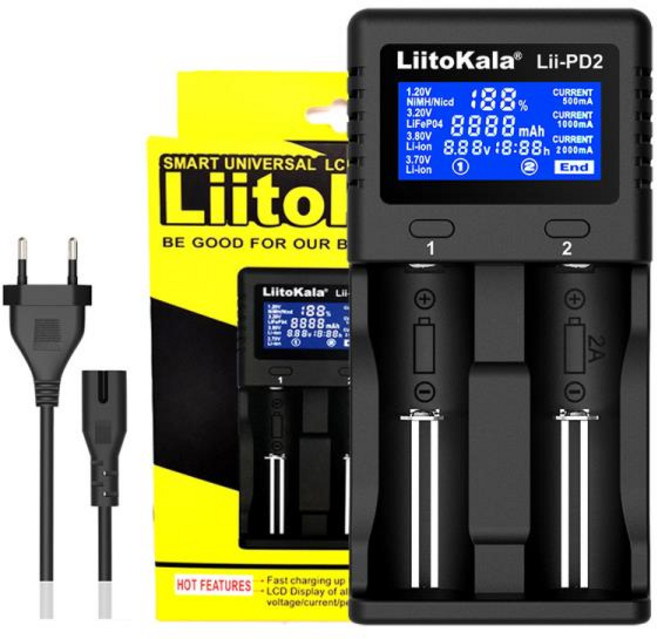 Liitokala Lii-S4 Lii-PD2 스마트 배터리 충전기 18650 3.7V 9V 26650 16340 1.2V AA, 02 EU, 1개