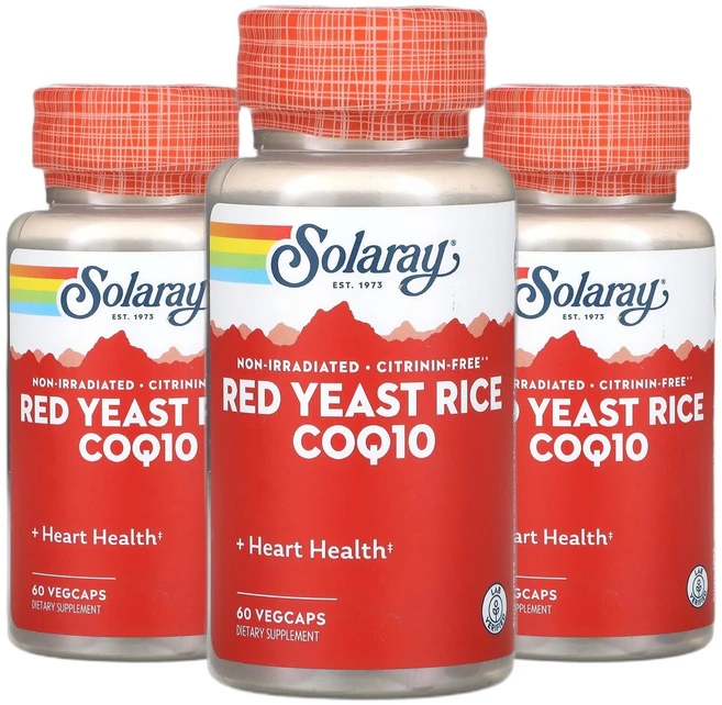 솔라레이 쌀 홍국 코큐텐 CoQ-10 코엔자임 베지 캡슐 60정 2+1, 3개 - 쿠팡