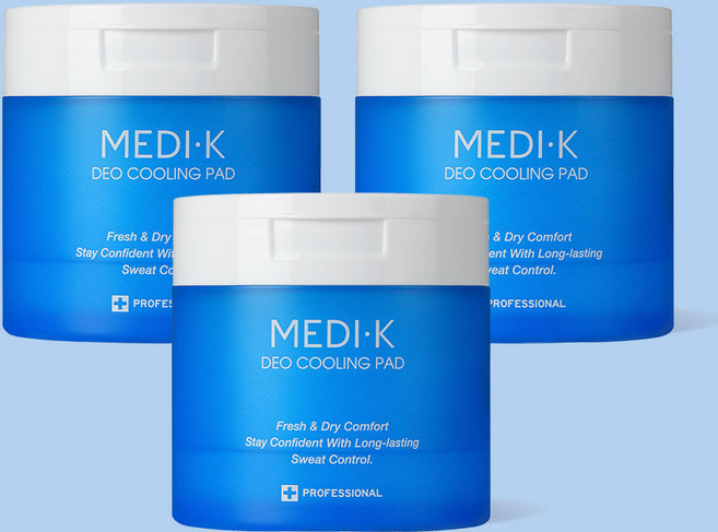 약국입점 메디케이 데오드란트 쿨링 패드 대용량 겨드랑이 땀 소취 겨땀냄새 암내제거, 3개, 140ml