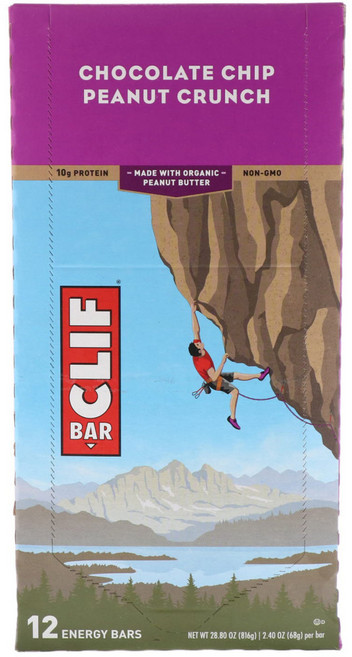 Clif Bar 에너지 바 초콜릿 칩 피넛 크런치 바 12개입 개당 68g(2.40oz) 1팩, 1개, 68g