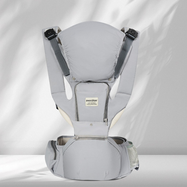 Insular 嬰兒背帶 多功能腰凳背巾 適用新生兒及嬰兒 多種背法 透氣舒適 台灣發貨, 灰色
