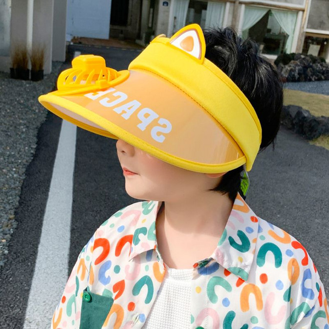 선풍기모자 선풍기 자외선차단 썬캡 농사 아웃도어 모자, 노란색