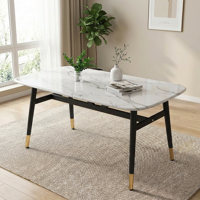 핑크주 모던 인테리어 홈 식탁 테이블, 마블화이트, 4인용