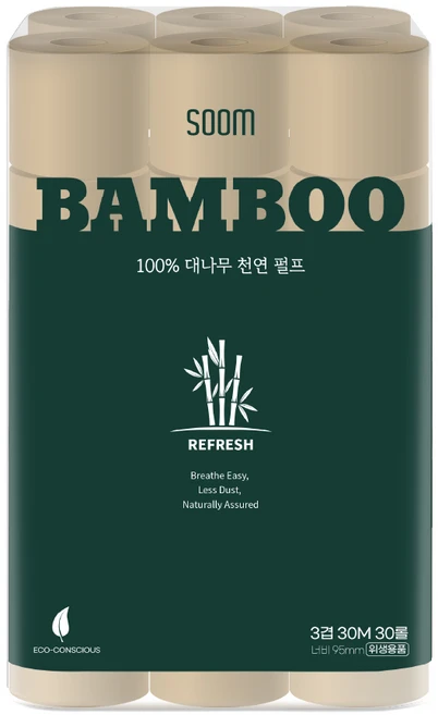 숨 대나무 천연펄프 화장지 3겹, 1개, 30롤, 30m - 쿠팡