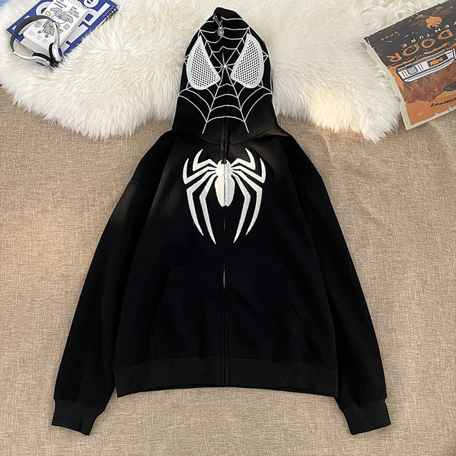 W3-P65 봄가을 디자인 자수 소인 스파이더맨 후드집업 국조 하이 스트리트 가디건M-2XL