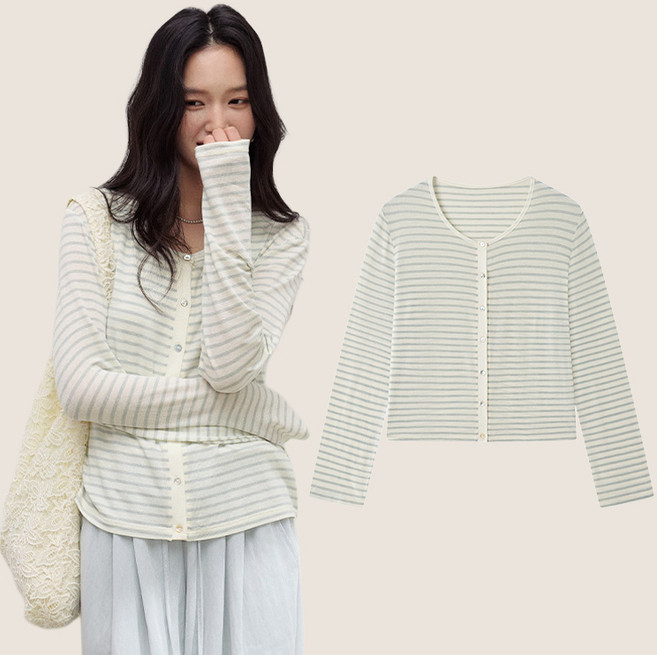 스토리원 WM-FWOT046 여성 내추럴 텐셀 린넨 라운드 가디건