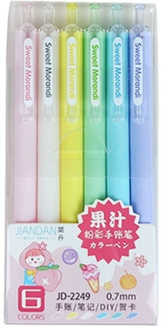 JIANDAN 0.7mm 手帳筆 寫字筆 彩色原子筆 手帳工具 彩色筆 中性筆 果凍筆 學生, 1套, 果凍色多彩筆【6入 / 組】, 果凍色多彩筆【6入 / 組】