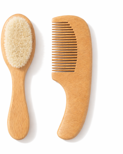 필로그레이 베이비 브러쉬 신생아 유아 양모 아기빗 세트, 1개, 우드