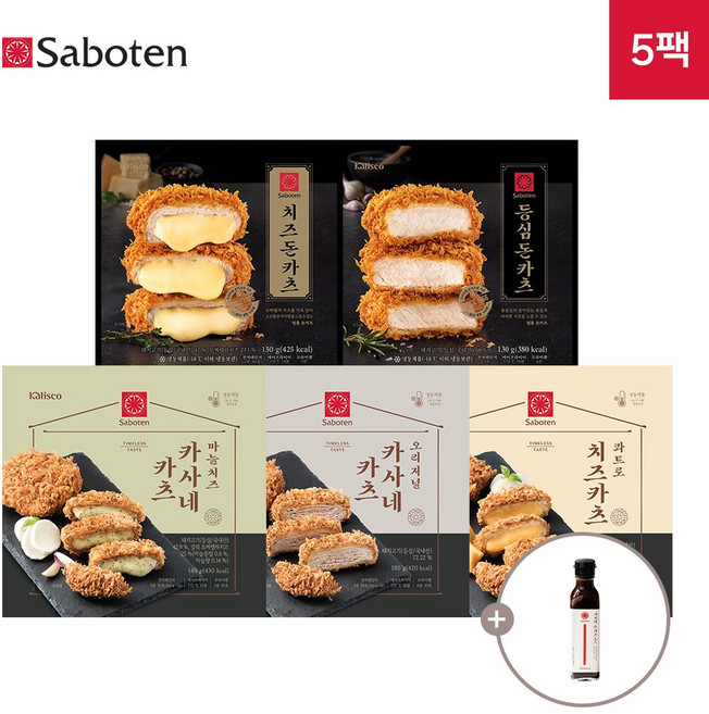사보텐 일본 정통 수제 돈까스 5팩 맛보기 세트 + 돈까스소스, 5개, 130g