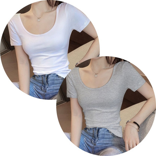 에쉬울프 여성 슬림핏 쫄티 반팔 티셔츠 2P